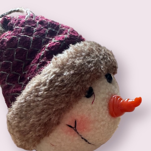 Snowman Face Holiday Christmas Tree Ornament Carrot Nose And Hat 6” Tall - Picture 5 of 6